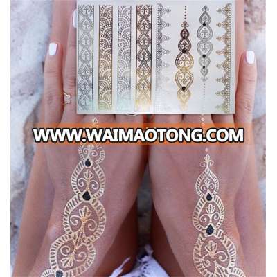 Flash Gold Silver Metallic Temporary Tattoos Sticker Henna Tattoo (Hot sale)